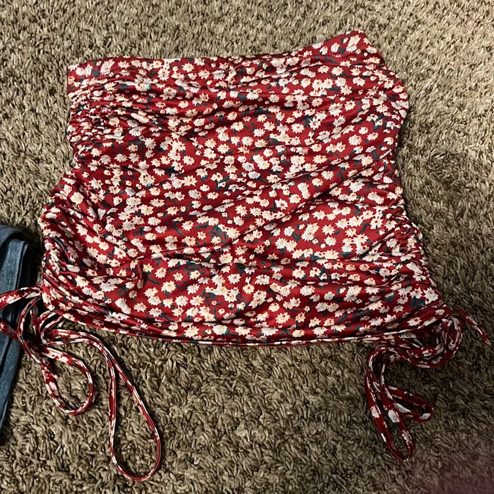 red with with white flowers skirt